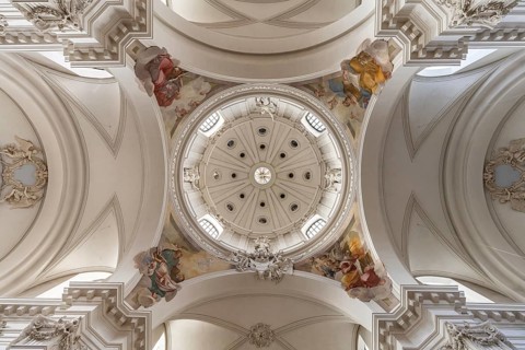 Dome and ceiling of the Fulda Cathedral of St Salvator, Fulda, Hesse, Germany