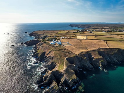 Lizard Lighthouse from a drone, Lizard Point, Cornwall, England, United Kingdom