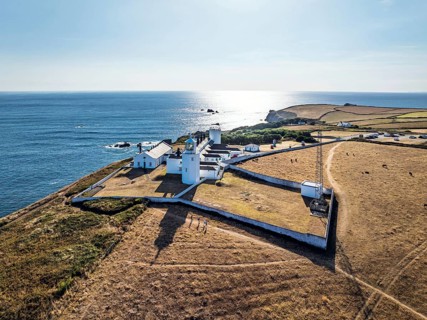 Lizard Lighthouse from a drone, Lizard Point, Cornwall, England, United Kingdom