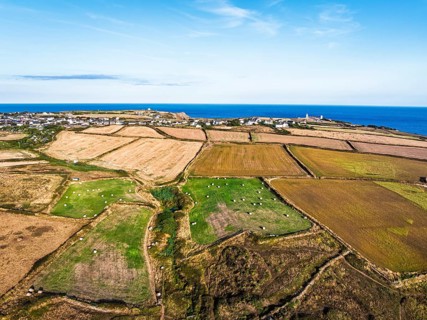Cornwall fields and farms from a drone, Lizard Peninsula, South West Coast Path, Lizard, Cornwall,