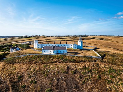 Lizard Lighthouse from a drone, Lizard Point, Cornwall, England, United Kingdom