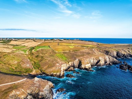 Lizard Peninsula cliffs from a drone, South West Coast Path, Lizard, Cornwall, England, United