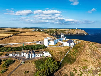 Lizard Lighthouse from a drone, Lizard Point, Cornwall, England, United Kingdom