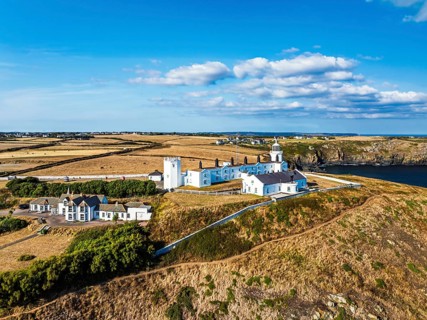 Lizard Lighthouse from a drone, Lizard Point, Cornwall, England, United Kingdom