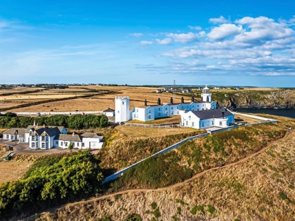 Lizard Lighthouse from a drone, Lizard Point, Cornwall, England, United Kingdom
