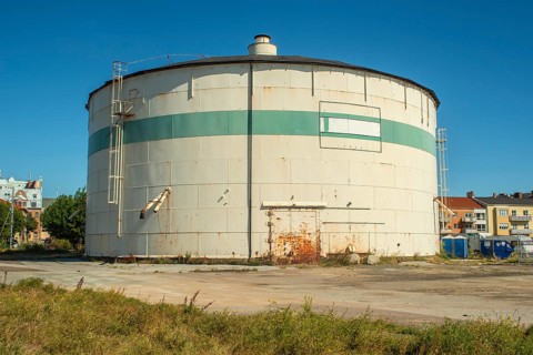Older silo for storing and shipping sugar in the port of Ystad, Skåne County, Sweden, Scandinavia