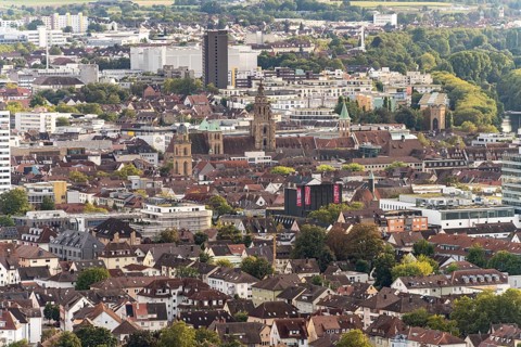 City view of Heilbronn seen from the Wartberg, Baden-Württemberg, Germany