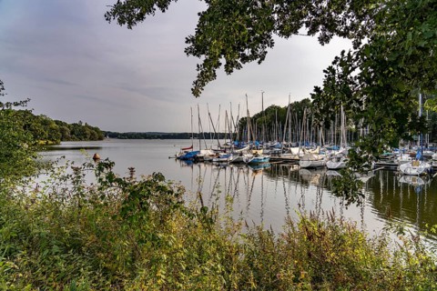 The reservoir with marina in Haltern am See, North Rhine-Westphalia, Germany