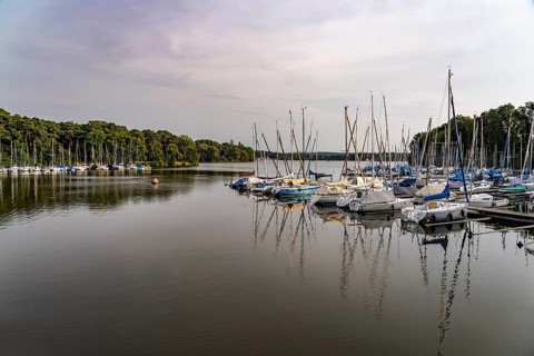 The reservoir with marina in Haltern am See, North Rhine-Westphalia, Germany
