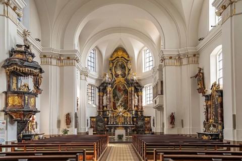Interior of St John's Catholic Church in Donaueschingen, Baden-Württemberg, Germany