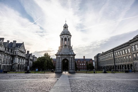 Campanile, bell tower, inner courtyard of Trinity College, Dublin, Ireland