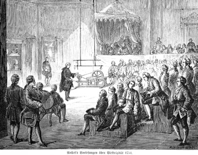 Nollet's lecture on electricity 1754, Jean-Antoine Nollet, French professor of experimental