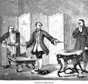Jallabert's experiment, physicist Jean Jallabert (1712-1768) attempt to transmit electricity in