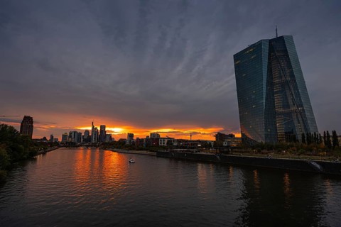 Clouds pass over the headquarters of the European Central Bank (ECB) in Frankfurt am Main at