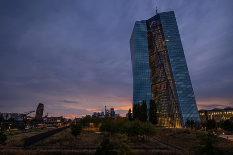Clouds pass over the headquarters of the European Central Bank (ECB) in Frankfurt am Main shortly