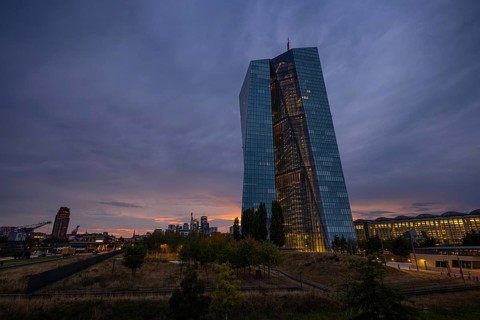 Clouds pass over the headquarters of the European Central Bank (ECB) in Frankfurt am Main shortly