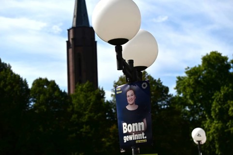Posters for the North Rhine-Westphalia municipal election campaign in Bonn around the Hofgarten in