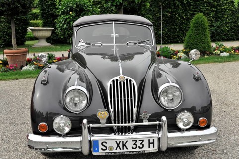 Jaguar Coupe, Classic car, Grey Jaguar classic car with elegant and stylish appearance in the front