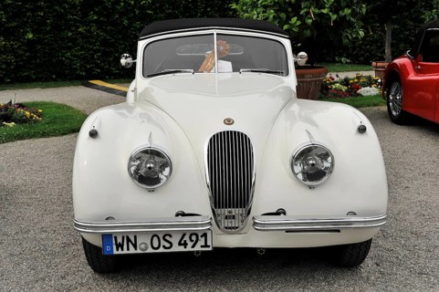 Jaguar Coupe, Classic car, Elegant white Jaguar classic car with striking front design and
