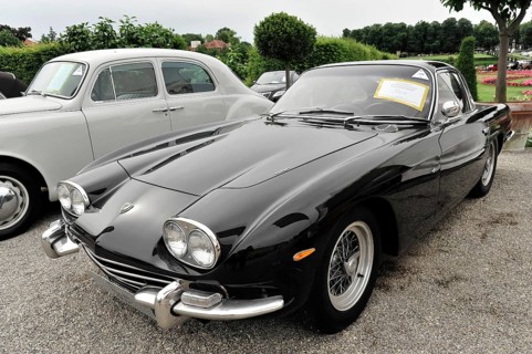 Lamborghini 400 GT, Classic car, Elegant black sports car stands next to another white classic car,