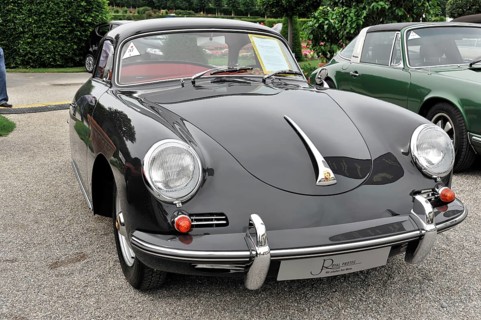 Porsche 356 B Super 90, Classic car, Black classic sports car model with elegant shapes at a car