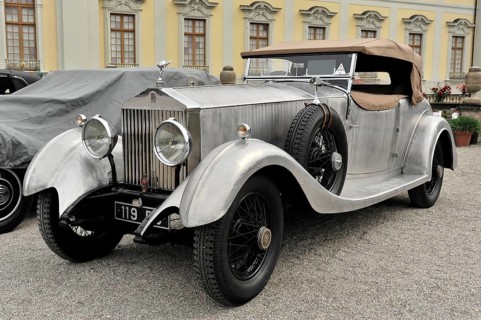 Rolls-Royce Phantom I Colonial Style Open Tourer, classic car, silver vintage convertible in