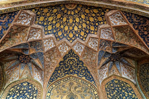 Mausoleum of Itimat-ud-Daula, Tomb, Agra, Uttar Pradesh, India, Asia, Complex ornamentation in blue