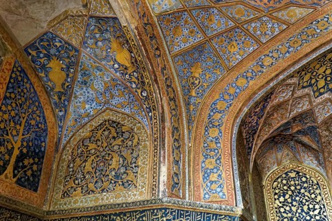 Mausoleum of Itimat-ud-Daula, Tomb, Agra, Uttar Pradesh, India, Asia, Detailed wall art with blue