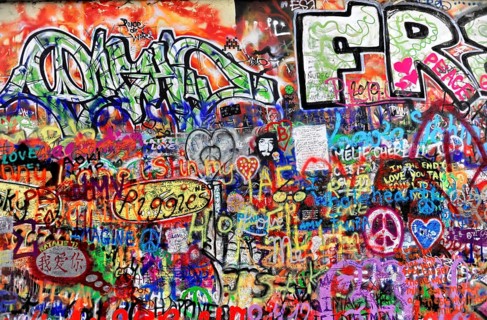 John Lennon Wall, Graffiti, Prague, Czech Republic, Europe, Lively and colourful graffiti full of