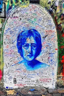 John Lennon Wall, Graffiti, Prague, Czech Republic, Europe, Colourful graffiti with portrait of