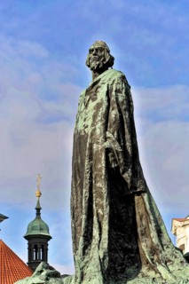 Jan Hus Monument on Old Town Square, Prague, Czech Republic, Europe, Historical statue of a man