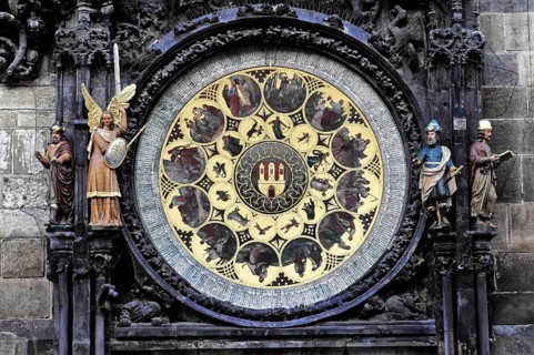 Old Town Hall, Old Town Square, Prague, Czech Republic, Close-up of the astronomical clock with