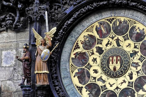 Old Town Hall, Old Town Square, Prague, Czech Republic, Astronomical clock with ornate decorations