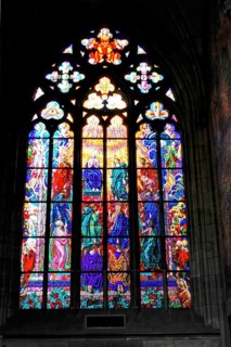 St. Vitus or St. Vitus Cathedral, Hradcany, Prague, Czech Republic, Europe, Detailed stained glass