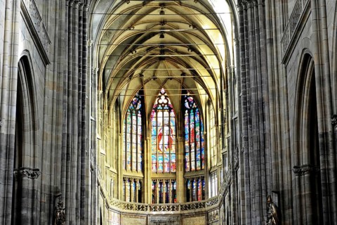 St. Vitus Cathedral, Hradcany, Prague, Czech Republic, Europe, Gothic church interior with ornate