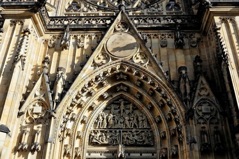 St Vitus or St Vitus Cathedral, Hradcany, Prague, Czech Republic, Europe, Detailed Gothic façade