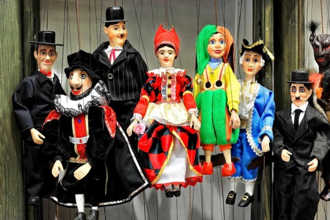 Prague marionettes, Prague, Czech Republic, Europe, Various marionettes with colourful costumes,