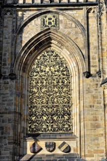 St Vitus or St Vitus Cathedral, Hradcany, Prague, Czech Republic, Europe, Barred Gothic window with