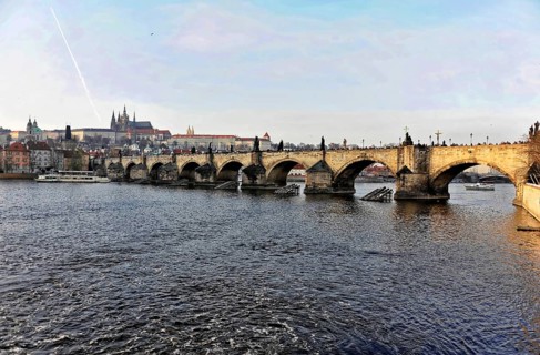 Charles Bridge, Prague, Czech Republic, Europe, Historic bridge over a river in an urban setting