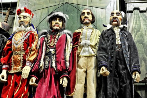 Prague marionettes, Prague, Czech Republic, Europe, Four marionettes dressed in historical