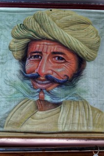 Painting, Sale, Souvenir, Udaipur, Rajasthan, India, Asia, Painting of a smiling man with turban