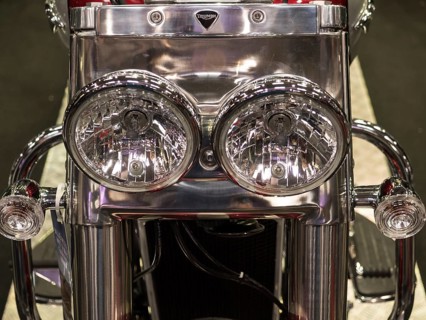 Shiny chrome double headlights of a motorbike in retro style, dortmund, deutchland