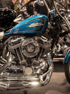 Vintage motorbike tank in blue metallic with chrome details, dortmund, deutchland