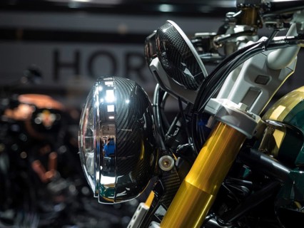 Modern headlights on a motorbike with gold accents and carbon elements, dortmund, deutchland