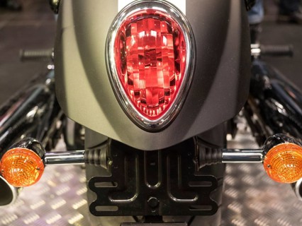 View of a modern motorbike tail light with red and orange details, dortmund, deutchland