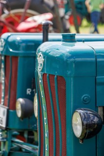 Close-up of a blue Hanomag tractor with retro atmosphere, südlohn, westphalia, germany