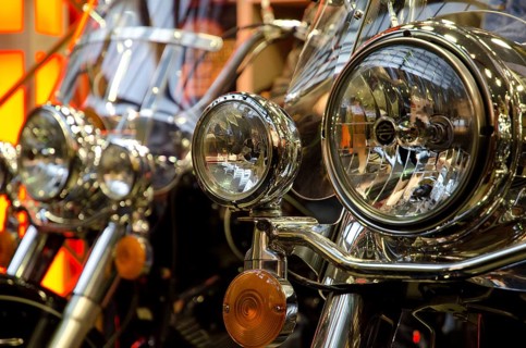Close-ups of shiny motorbike headlights at an exhibition, dortmund, germany