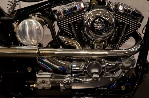 Detailed view of a polished motorbike engine with visible components, dortmund, germany