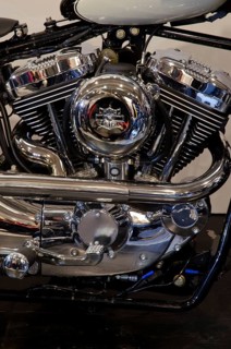 Close-up of a shiny motorbike engine in chrome look, dortmund, germany