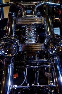Engine structure with chrome details and technology on a motorbike, dortmund, germany